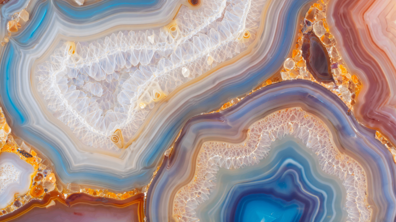 Cross-section of banded agate — layered, luminous mineral pattern